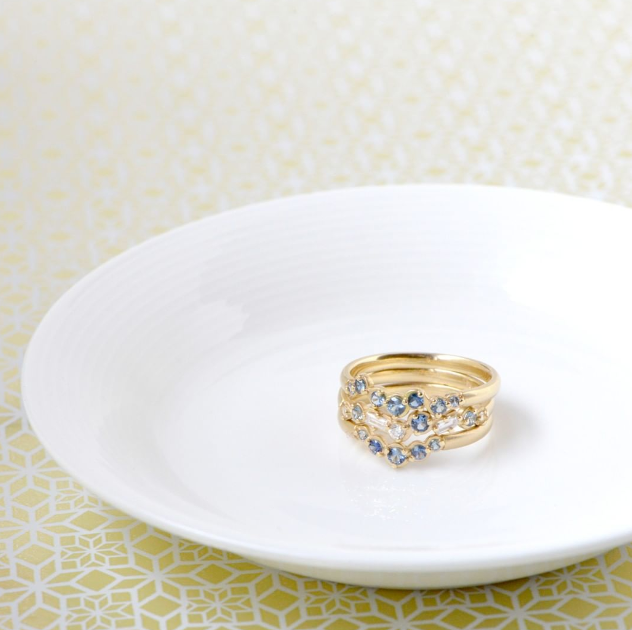 Cascade Baguette and Round Diamond and Blue Sapphire Band - Magpie Jewellery