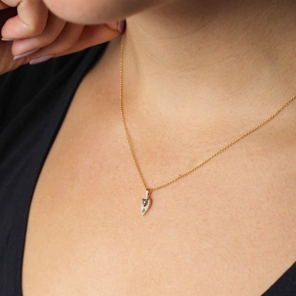 14k Grey Diamond Teardrop Sun Necklace - Magpie Jewellery