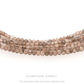 Strung 'Wrap' champagne garnet gemstone bead necklace with attached / integrated charm clasp.
Anne Sportun tag charm, and beaded charm included.