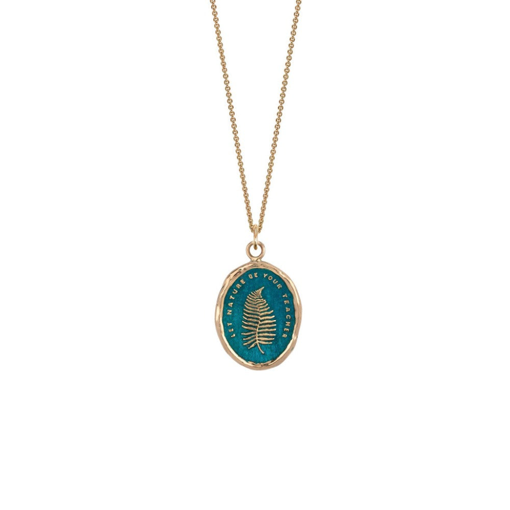 14k Gold Let Nature Be Your Teacher Talisman - Mediterranean Blue - Magpie Jewellery