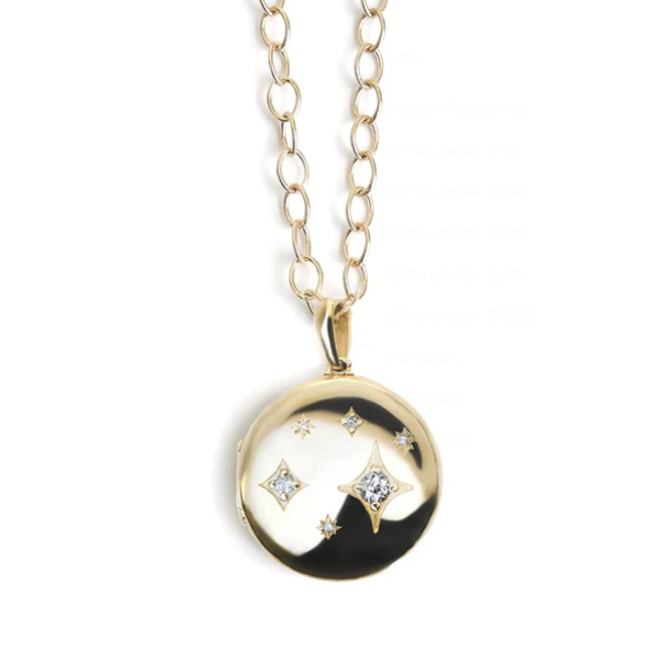 Gothic Diamond Locket Necklace - Gold, White Topaz & Diamond - Magpie Jewellery