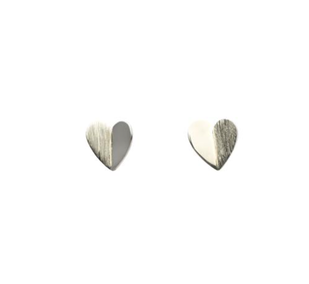 Folded Heart Studs - Magpie Jewellery