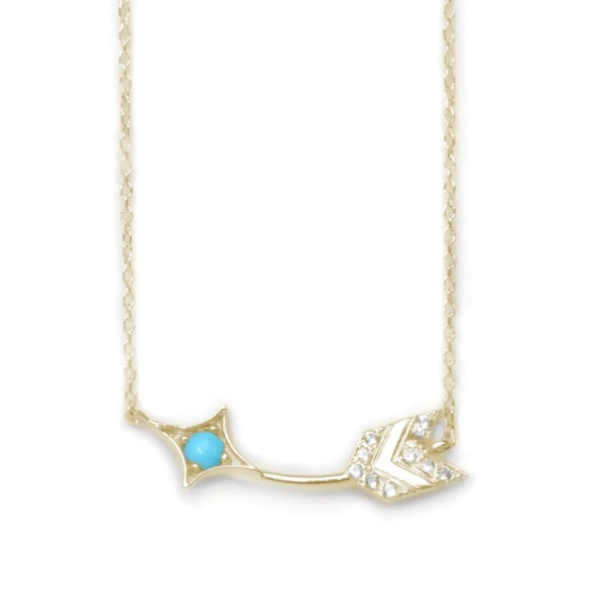 Arrow Bar Necklace - Gold, Turquoise &amp; White Sapphire - Magpie Jewellery