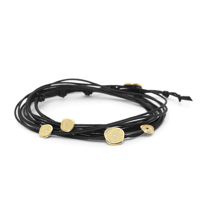 Black Linen Cord Diamond Wrap Bracelet - Magpie Jewellery