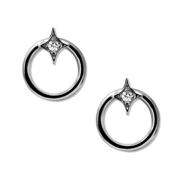 Gothic Diamond Open Circle Studs - Silver & White Sapphire - Magpie Jewellery