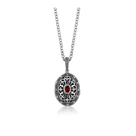 Garnet & Marcasite Vintage Locket Necklace - Magpie Jewellery