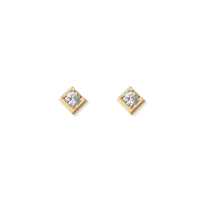 Cléo Square Studs  - Gold &amp; Diamond - Magpie Jewellery