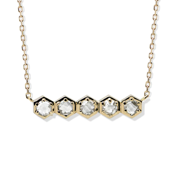 Bolt Mini Bar Necklace - Gold &amp; White Topaz - Magpie Jewellery