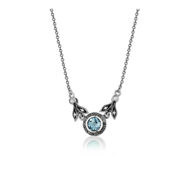 Blue Topaz with Marcasite Halo Necklace - Magpie Jewellery