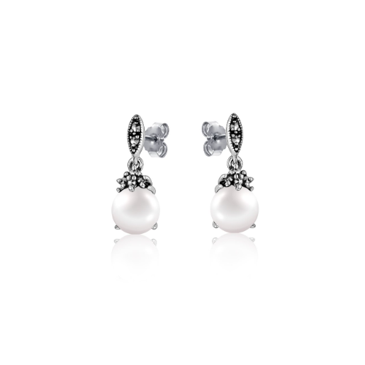 Petite Marcasite & Pearl Drop Studs - Magpie Jewellery