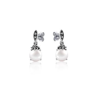 Petite Marcasite & Pearl Drop Studs - Magpie Jewellery