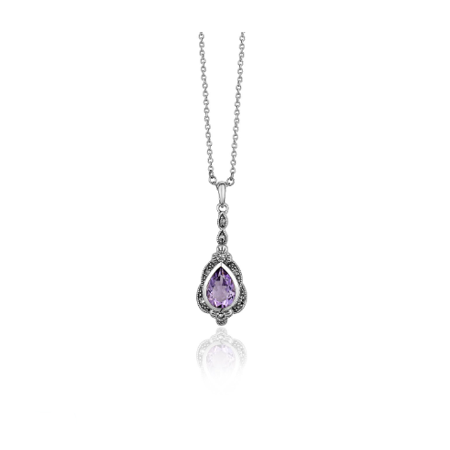 Amethyst and Marcasite Vintage Pendant Necklace - Magpie Jewellery