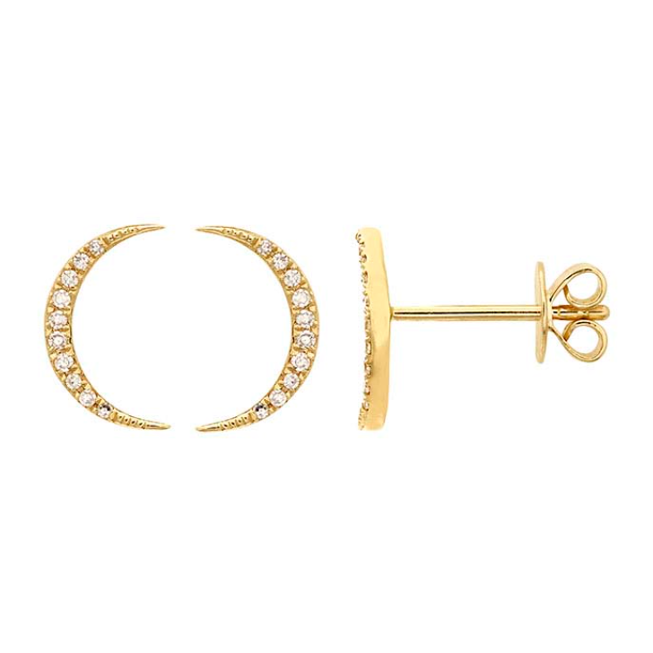Diamond-Set Crescent Moon Studs - Gold - Magpie Jewellery