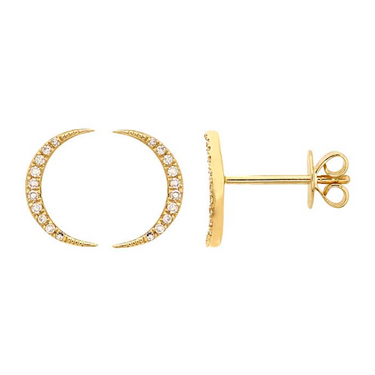 Diamond-Set Crescent Moon Studs - Gold - Magpie Jewellery