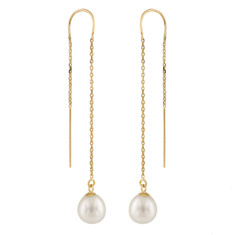 Gold &amp; Pearl - Pull-Through Drop Earrings - Magpie Jewellery