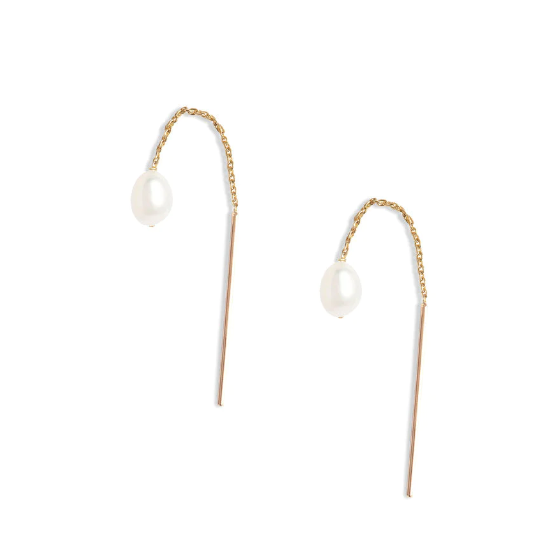 Petite Oval Pearl Threader Earrings - Magpie Jewellery