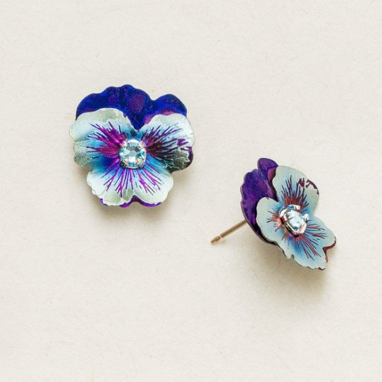 Garden Pansy Stud Earrings - Magpie Jewellery