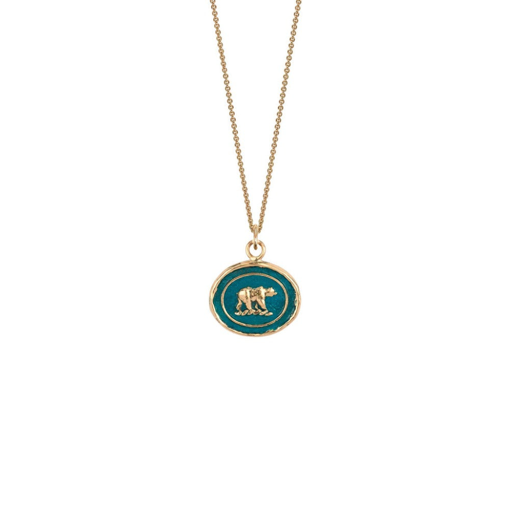 14k Gold Mother Bear Talisman - Mediterranean Blue - Magpie Jewellery