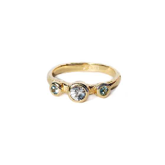 Diamond &amp; Aquamarine Three Drops Gold Ring - Magpie Jewellery