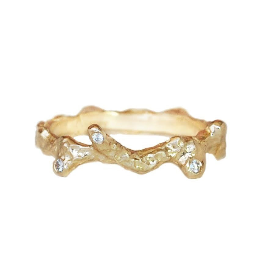 Stackable Twig Gold Band with Diamonds - Magpie Jewellery
