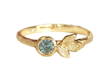 Triple Leaf Solitaire w/ .34ct Green Sapphire - Magpie Jewellery