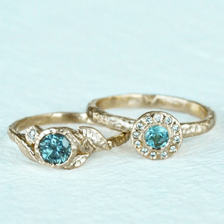 Aquamarine &amp; Diamond Halo Ring - Magpie Jewellery