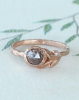 Asymmetric Spring Leaves Ring with Peach Diamond - Magpie Jewellery