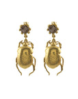Dor Beetle & Smoky Quartz Drop Earrings - Magpie Jewellery
