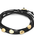Black Linen Cord Four Matte Petal Bracelet - Magpie Jewellery