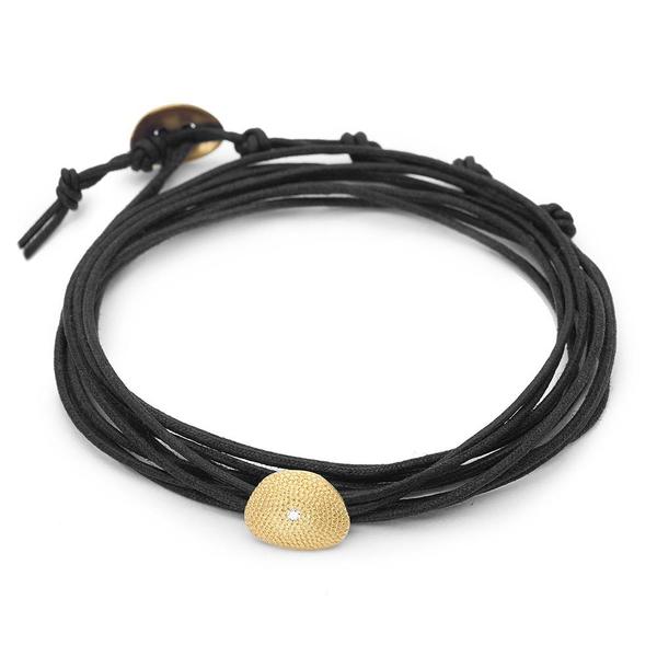 Black Linen Cord Single Petal Diamond Bracelet - Magpie Jewellery