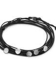 Black Linen Cord Five Hammered Disc Bracelet - Magpie Jewellery