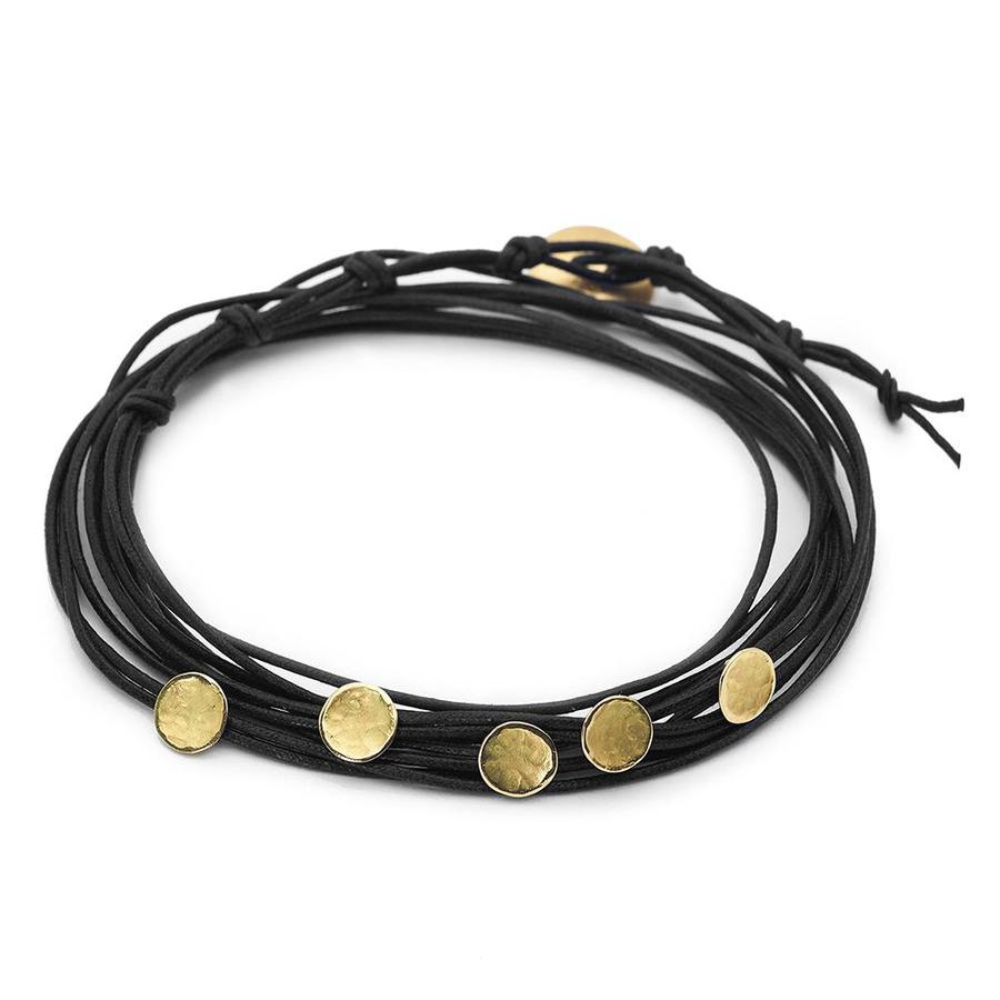 Black Linen Cord Five Hammered Disc Bracelet | Magpie Jewellery
