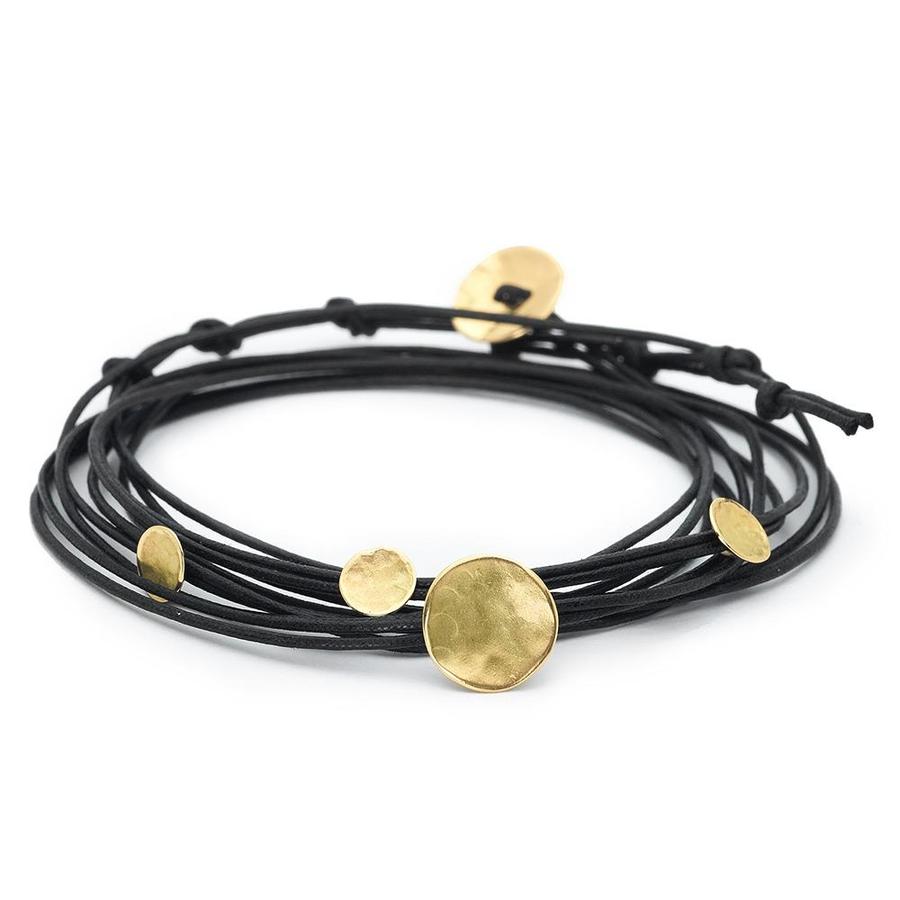 Black Linen Cord Four Hammered Disc Bracelet | Magpie Jewellery