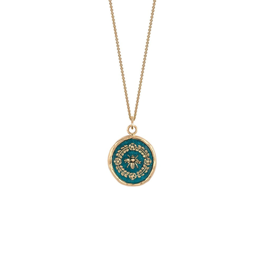 14k Gold Honeybee Talisman - Mediterranean Blue - Magpie Jewellery