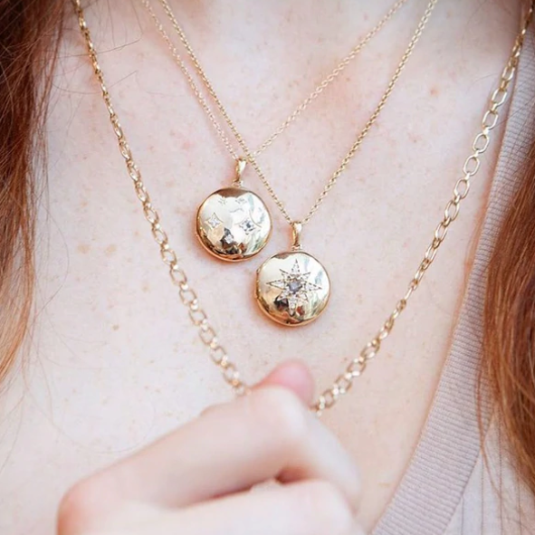 Gothic Diamond Locket Necklace - Gold, White Topaz & Diamond - Magpie Jewellery
