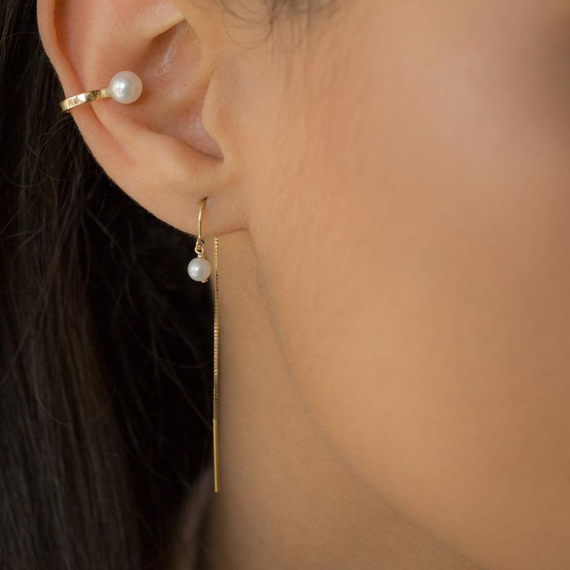 Baby Pearl Short Threader Earrings - Magpie Jewellery