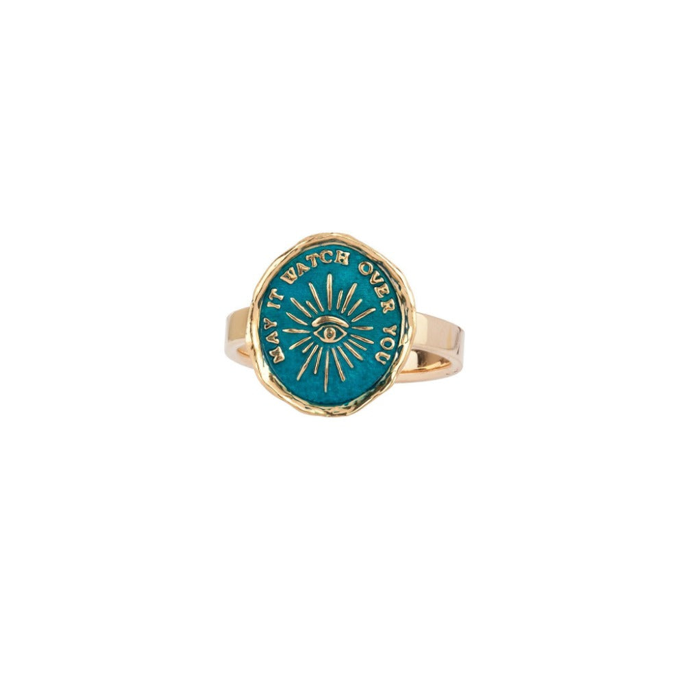 14k Gold Higher Power Talisman Ring - Mediterranean Blue - Magpie Jewellery