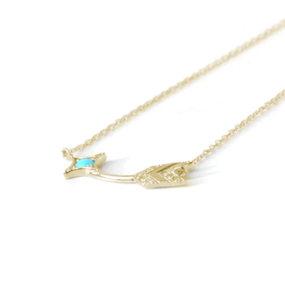 Arrow Bar Necklace - Gold, Turquoise & White Sapphire - Magpie Jewellery