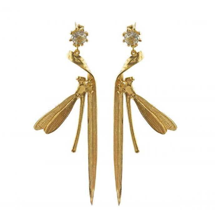 Damsel Fly & Grassblade Green Amethyst Drop Earrings - Magpie Jewellery