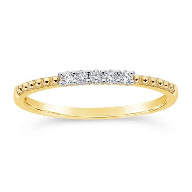 14K Gold Beaded Band With Diamonds - Magpie Jewellery