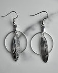 Feather in Circle Drop Earrings - Magpie Jewellery