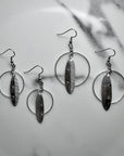 Feather in Circle Drop Earrings - Magpie Jewellery