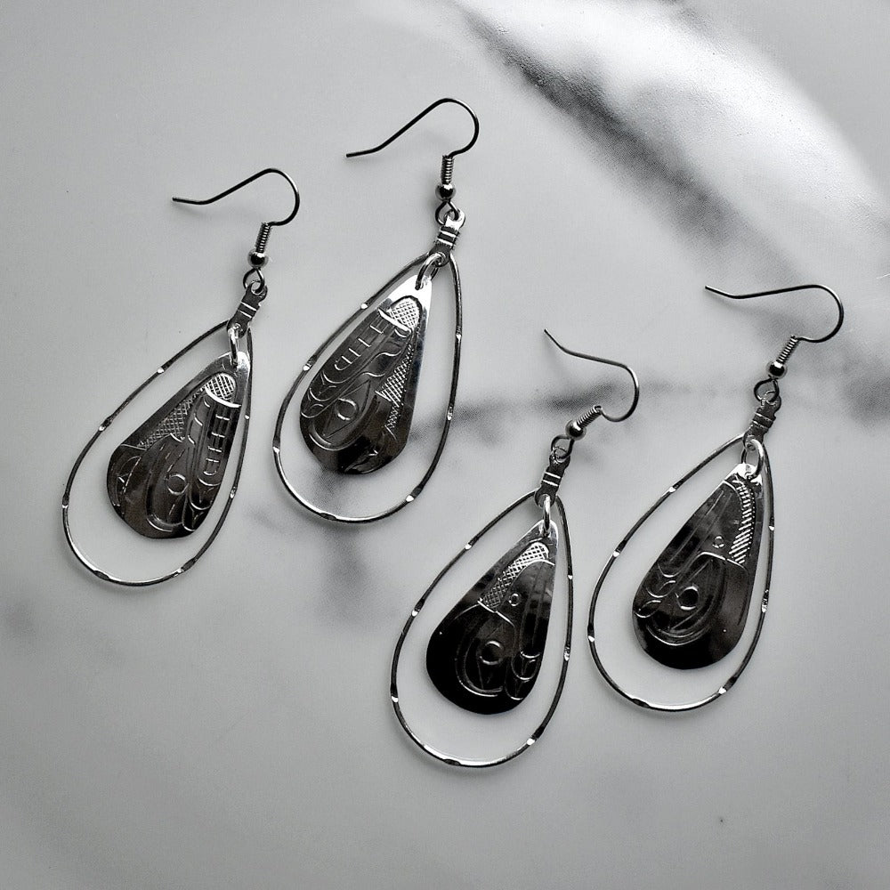 Teardrop Totem in Wire Halo Drop Earrings - Magpie Jewellery