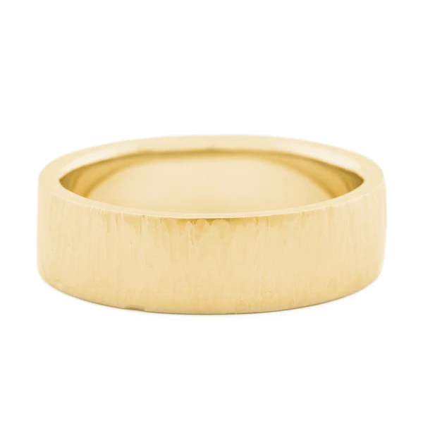 18K YellowGold Line Textured 6.5mm Wide Band | Magpie Jewellery