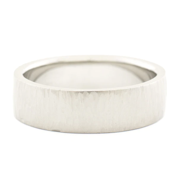 14K White Gold Line Textured 6.5mm Wide Band | Magpie Jewellery