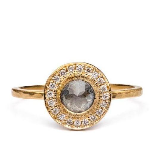 Edged Halo Solitaire Diamond & Gold Engagement Ring | Magpie Jewellery