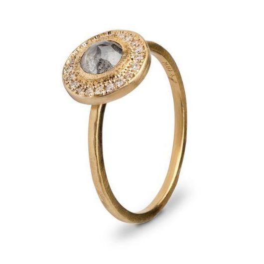 Edged Halo Solitaire Diamond &amp; Gold Engagement Ring - Magpie Jewellery