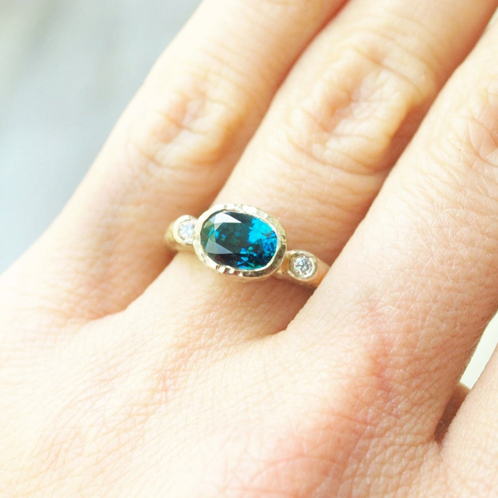 Emerging from the Sea Gold, Diamond &amp; Blue Zircon Ring - Magpie Jewellery