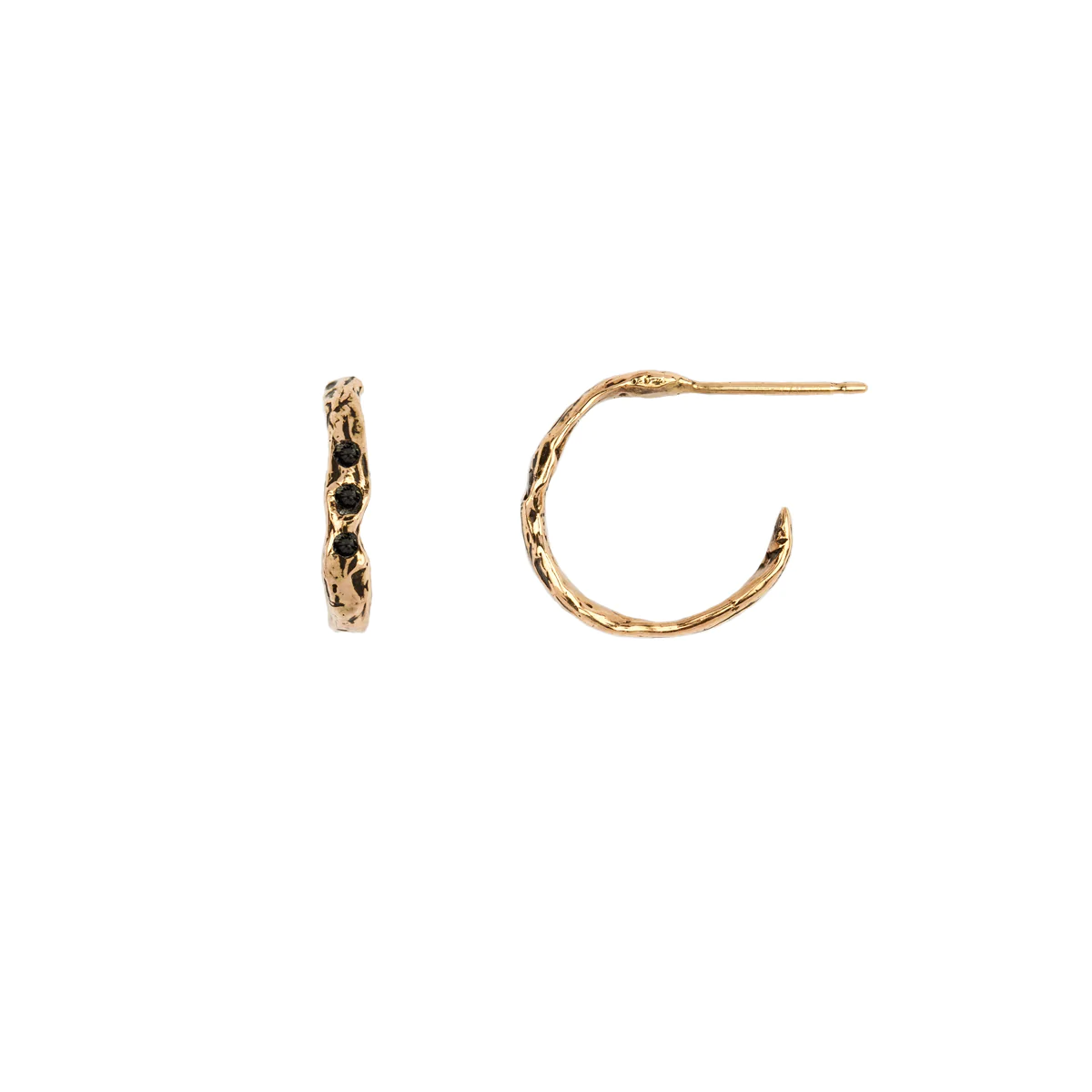 Extra Small 14K Gold Texture Triple Diamond Hoop Earring | Magpie Jewellery