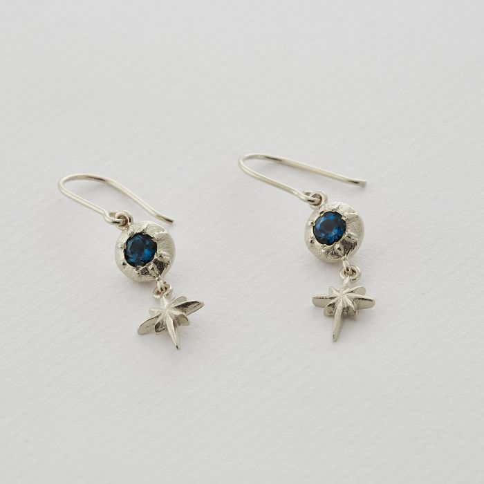 Sterling Silver Guiding Star Blue Topaz Hook Earrings | Magpie Jewellery